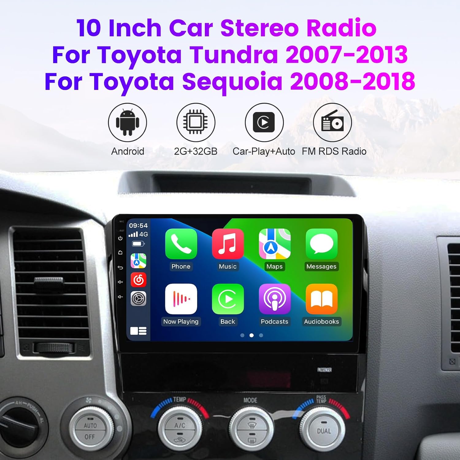 Android 12 Car Stereo Radio for Toyota Tundra 2007-2013 Sequoia 2008-2018,Biorunn 10.1 inch GPS Wireless Wired Car-Play Android Auto IPS Touch Screen Navi WiFi FM RDS Head Unit 2GB RAM 32GB ROM