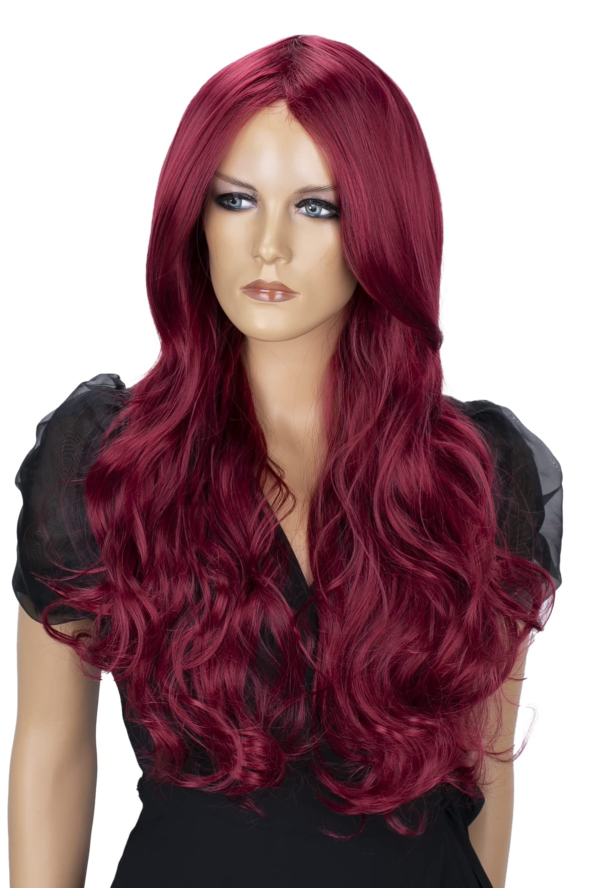 CAISHA Wig Voluminous Long Hair Cosplay Theatre Show Wavy Burgundy WLR9