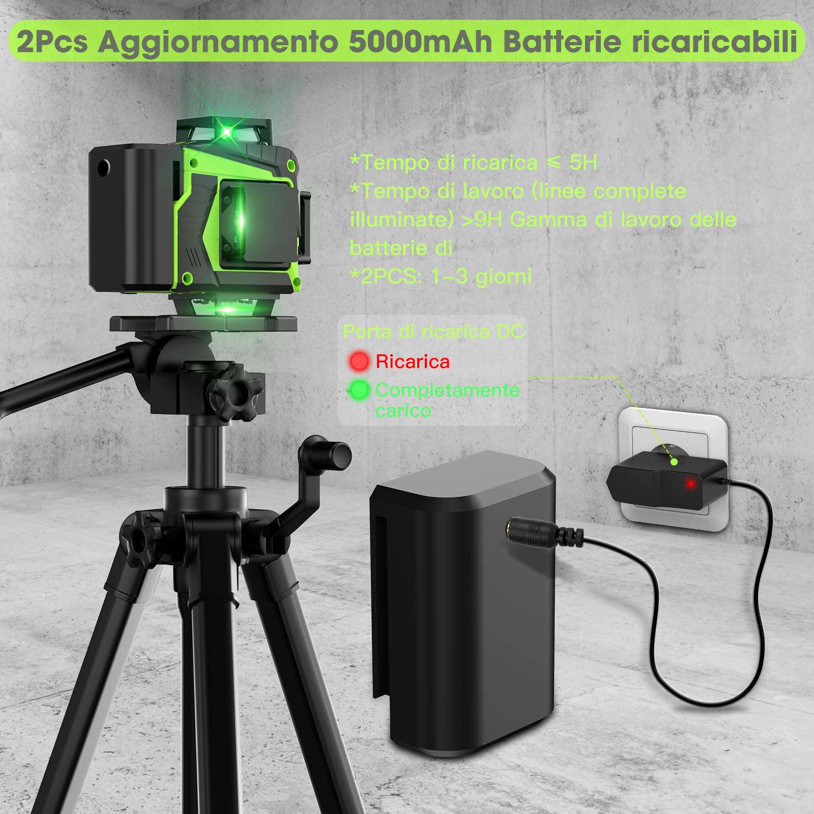 Livella Laser Autolivellante 16 Linee, 4 X 360 °Livello Laser Autolivellante Verde, 2 x Batterie, Autolivellante, Supporto rotante, Telecomando Cabina di rilevamento