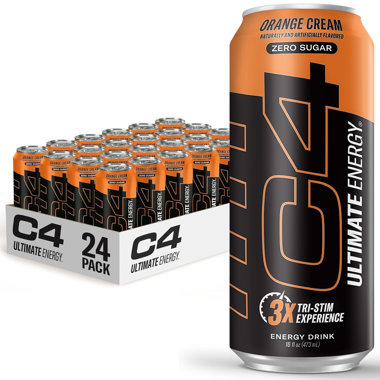 C4 Ultimate Sugar Free Energy Drink Orange Cream | 16oz (Pack of 24) | Pre Workout Performance Drink with No Artificial Colors or Dyes