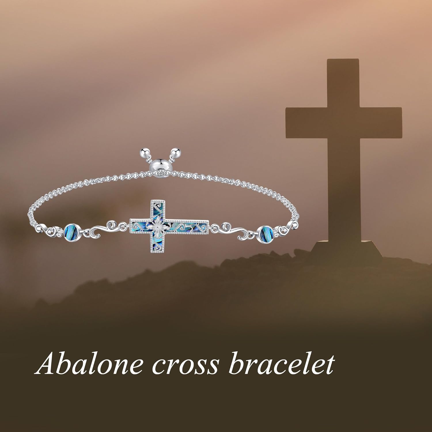 Cross Bracelet for Women 925 Sterling Silver Abalone Shell Christian Sideways Cross Bracelets Religious Jewelry Gifts for Women Mom - Image 5
