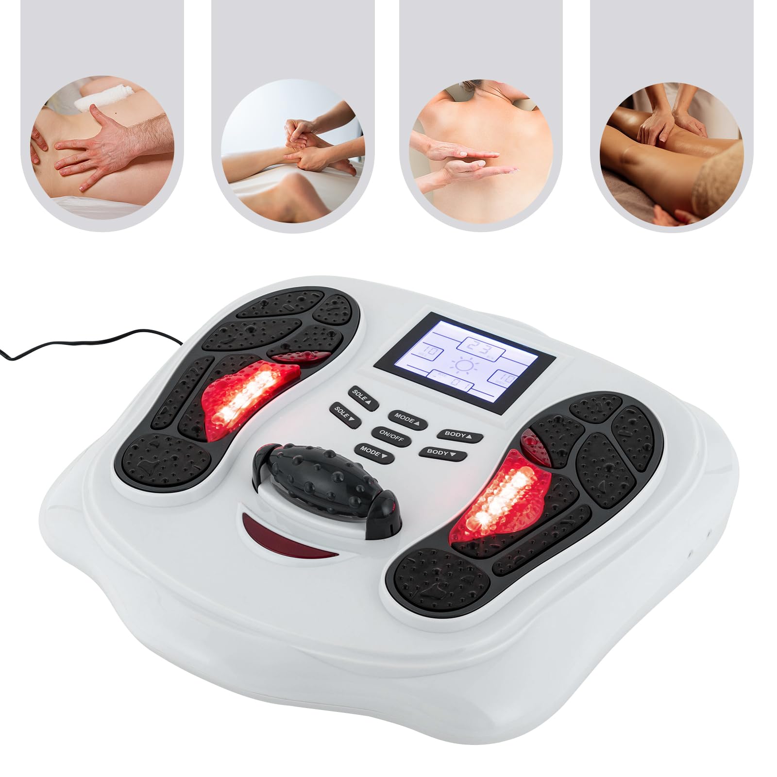 Fußmassagegerät, Tragbar Fussmassagegerät Elektrisch mit Wärme, Hämmern, Stoßen, Akupressur, Kneten, Drücken für müde Muskeln und Fußsohlen, Schwarz