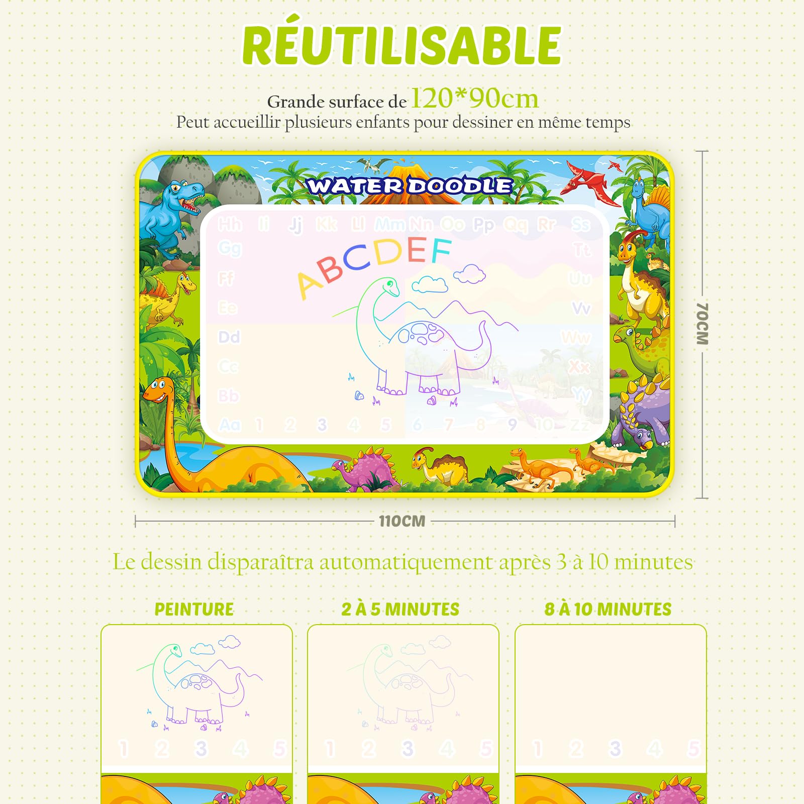 Tapis Dessin Eau 110x70cm Jouet Bebe 1-3 Ans Jouets Educatifs Coloriage Géant Cadeau Garçons Filles