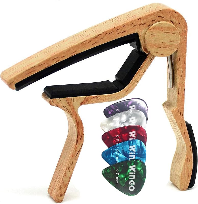 WINGO Cejilla para guitarra acústica y eléctrica con 5 púas, Burlywood | Acústica/eléctrica de acero de 6 cuerdas, de liberación rápida, sin zumbidos