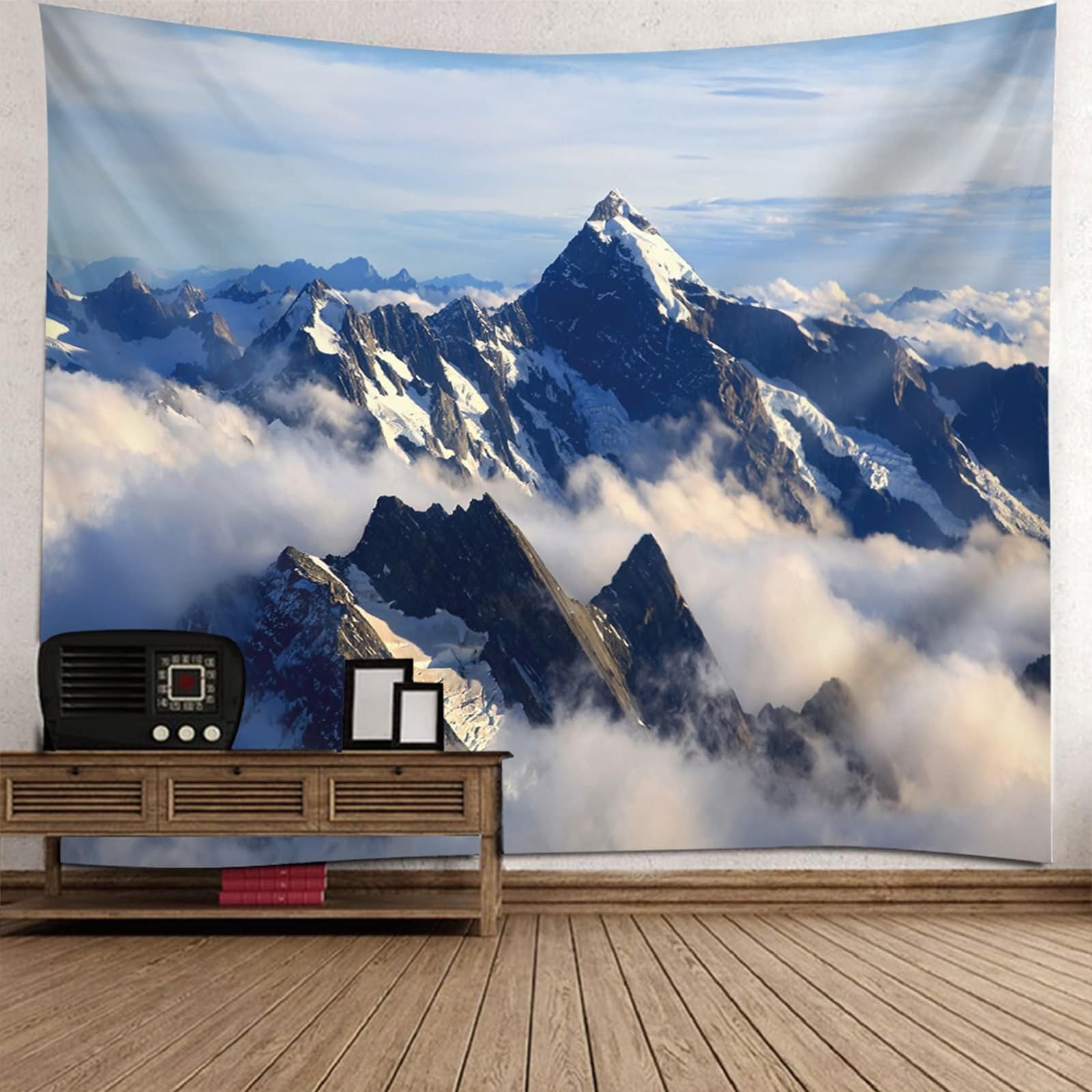 Wandbehang Groß, Wolken und Schnee Bedecken Berglandschaft Wandteppiche für Wohnzimmer Schlafzimmer, Wohnkultur, 350x256cm