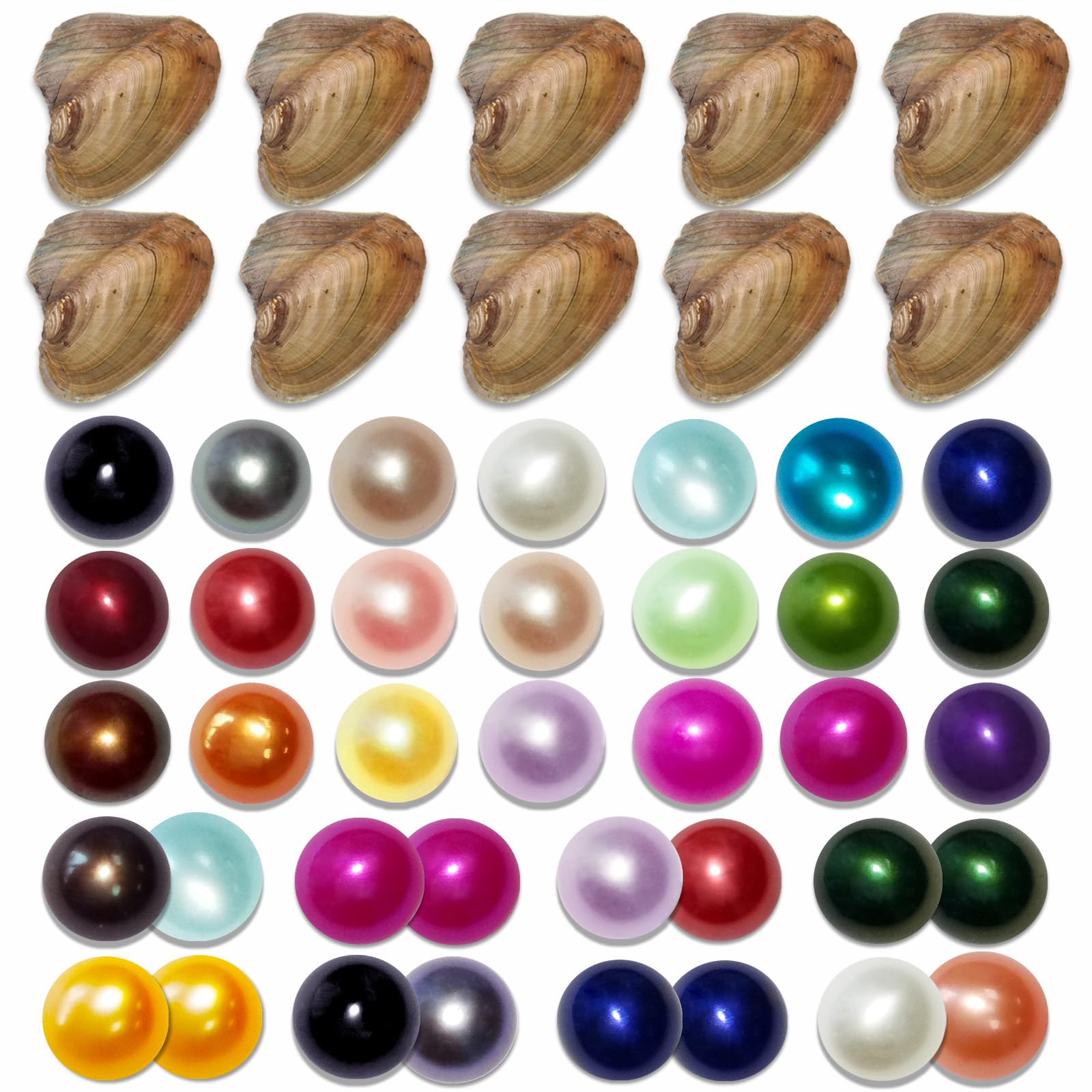 10PC Oyster with Round Pearl Inside Meaningful Color Freshwater Cultured Oyster Love Wish Pearls Beads for Jewelry Making Crafts Gifts(6-8mm, 9 Oysters with 1 Pearl, 1 Oyster with 2)