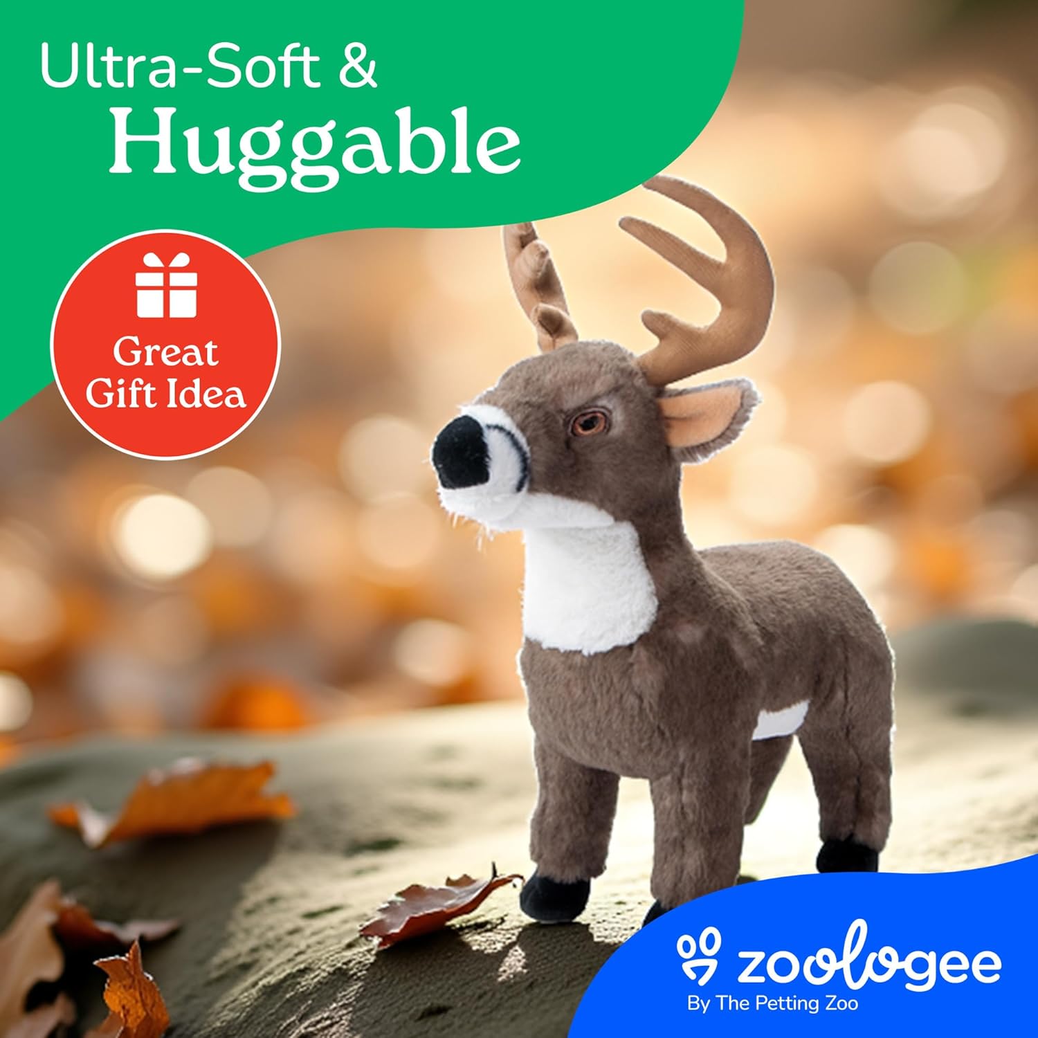 The Petting Zoo White-Tailed Buck Stuffed Animal Plushie, Gifts for Kids, Earth Keeperz Wildlife Animals, Zoologee White-Tailed Buck Plush Toy, 12 inches