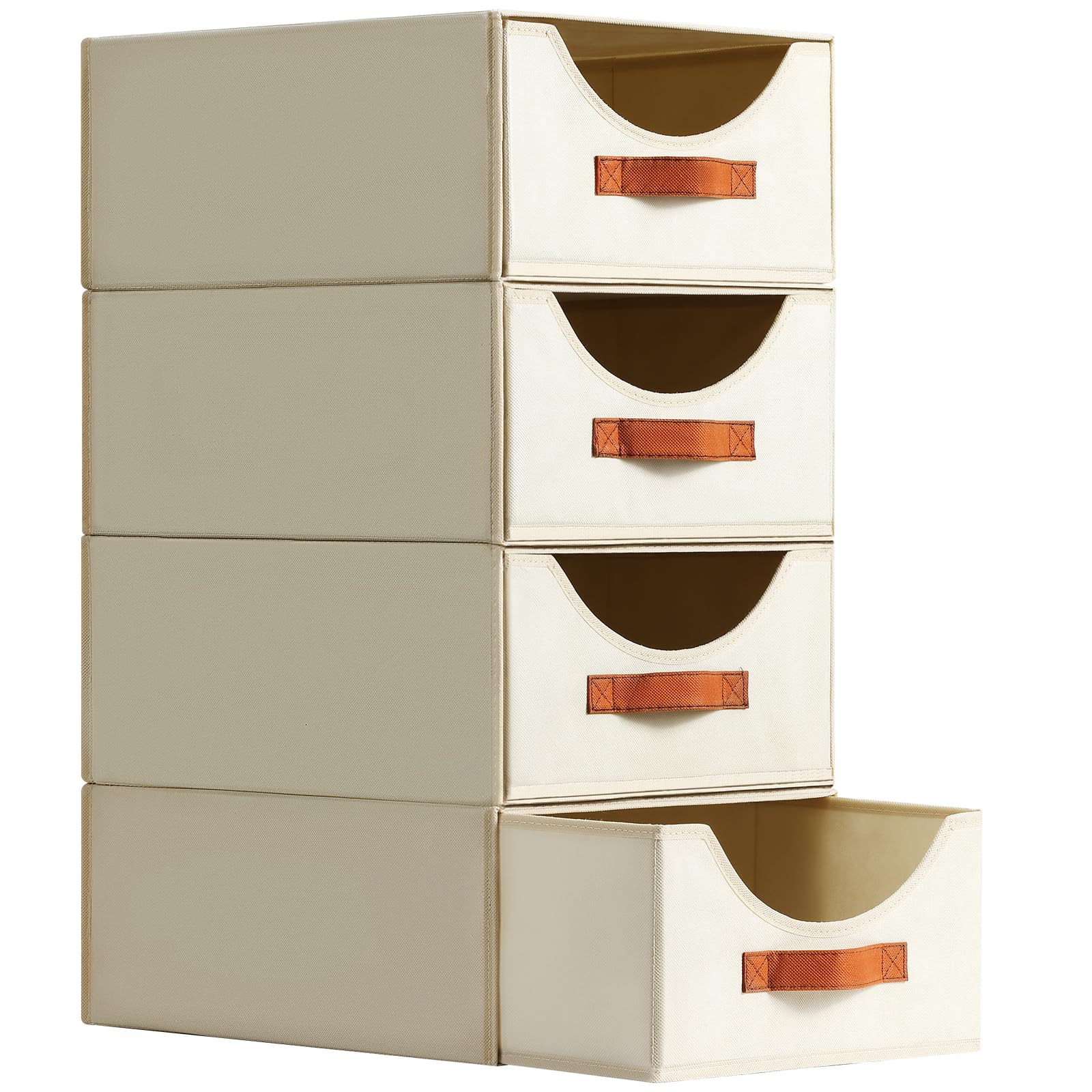 Closet Organizers and Storage - Large Stackable Storage Bins with Handle, Fabric Bins for Organization, Drawer Shelf Storage Container for Bedroom, Living Room, 4 Pack, Beige