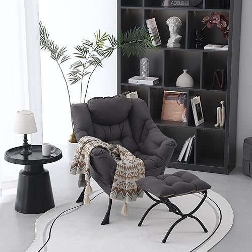 Miniatura 3 de MBOOYOME Silla perezosa con otomana, silla moderna contemporánea, juego de sillas tapizadas con reposabrazos, silla de lectura para sala de estar,