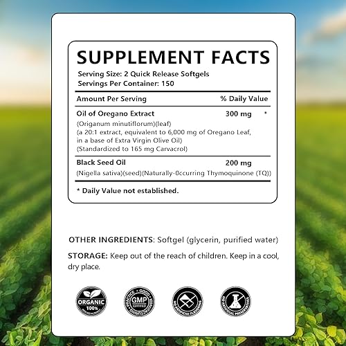 Miniatura 3 de 300 cápsulas blandas de aceite de orégano salvaje Orgánico Aceites de orégano en cápsulas blandas Orgánico con aceite de semilla negra