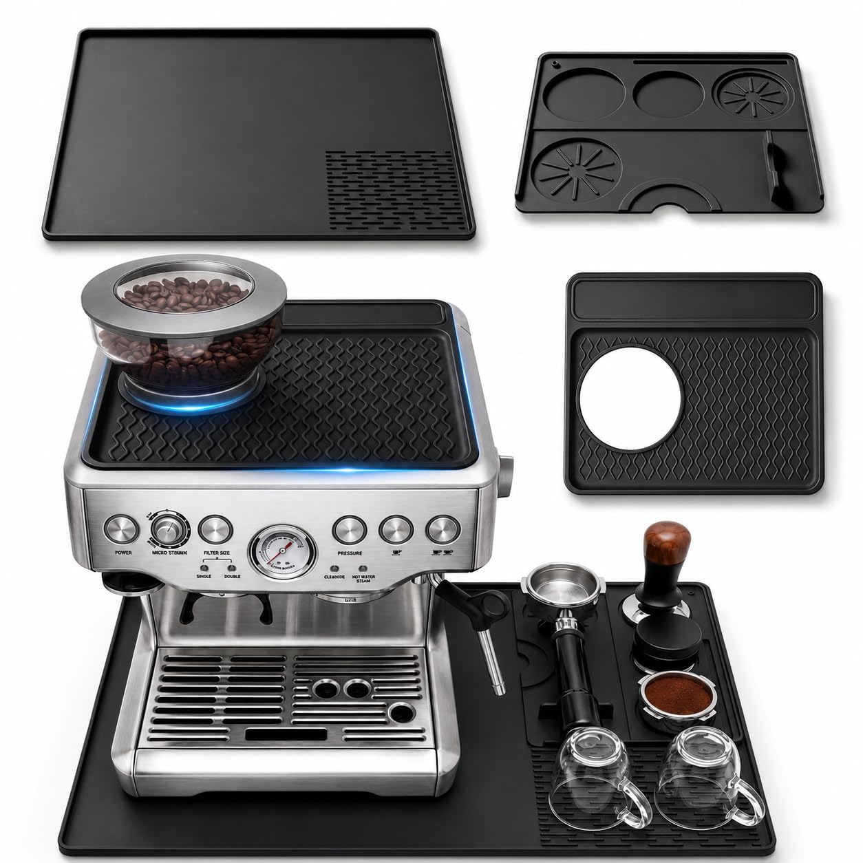 3-in-1 Silicone Mat for Breville Espresso Machine 870/880: 23.6"x15.7" Coffee Bar Mat + T…