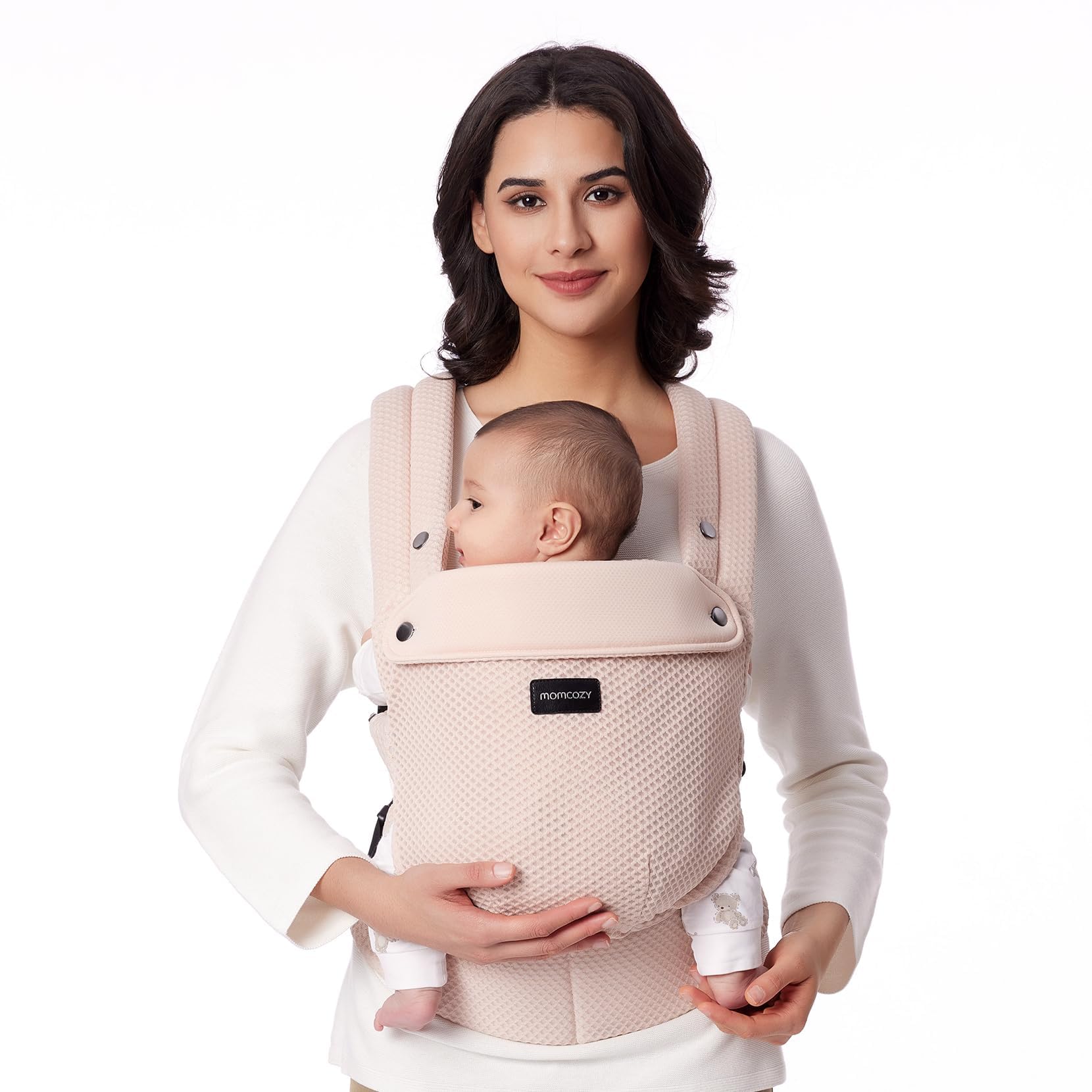 Momcozy Marsupio Traspirante in Rete, Ergonomico e Leggero, per 3,2–20 kg(3-24 mesi) con Supporto Lombare Rinforzato, Comfort per Tutto il Giorno per Genitori a Mani Libere, Airmesh-Rosa