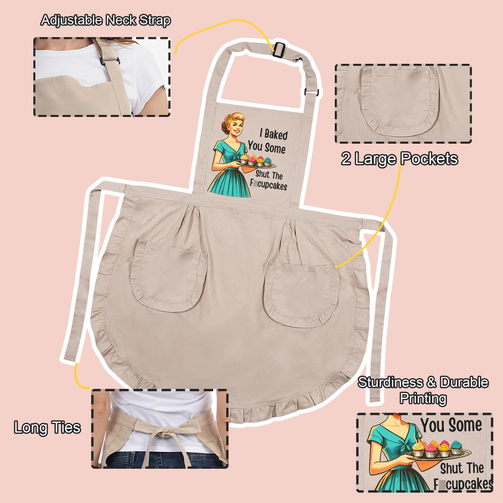 Miracu Divertidos delantales para hornear para mujer con bolsillos, bonitos delantales de cocina, regalos de repostería para mujeres panaderas, regalos de panadería para mamá, regalos de cocina de