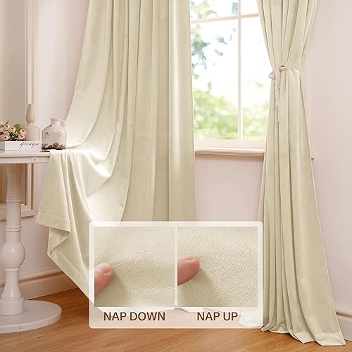 Miniatura 4 de StangH Cortinas de terciopelo beige  Cortinas de oscurecimiento de la habitación con aislamiento térmico para ventana de cuarto de bebé, elegante