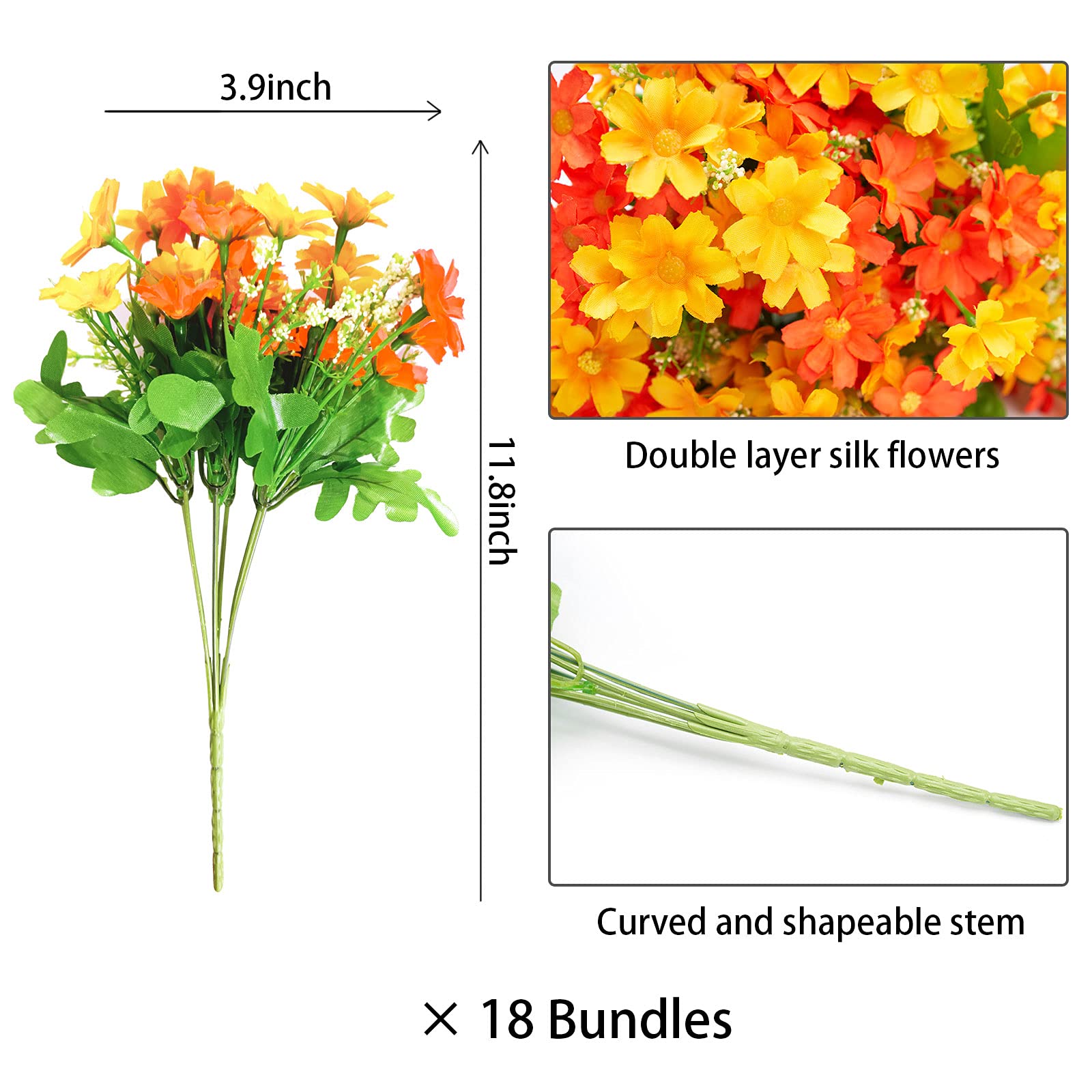 Künstliche Blumen zur Dekoration, 18 Bündel, Kunstblumen aus Seide, mit Stielen für den Außenbereich, künstliche Pflanzen und Blumen, Bauernhof, künstliche Pflanzen für Heimdekoration im Innenbereich