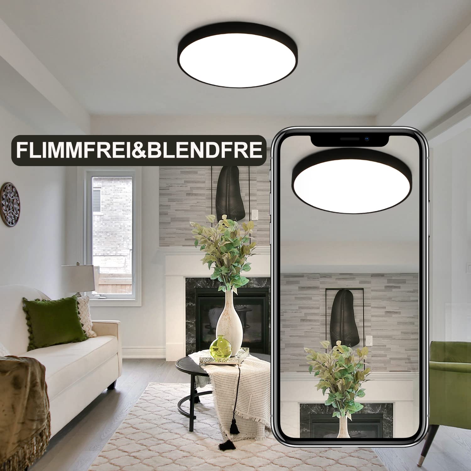CBJKTX 4ER LED Deckenleuchte Schwarz Deckenlampe - 17W Badezimmerlampe | Flach IP44 Wasserdicht Rund Modern Flurlampe für Küche Wohnzimmer Bad Schlafzimmer Flur Balkon Büro Eingang Keller