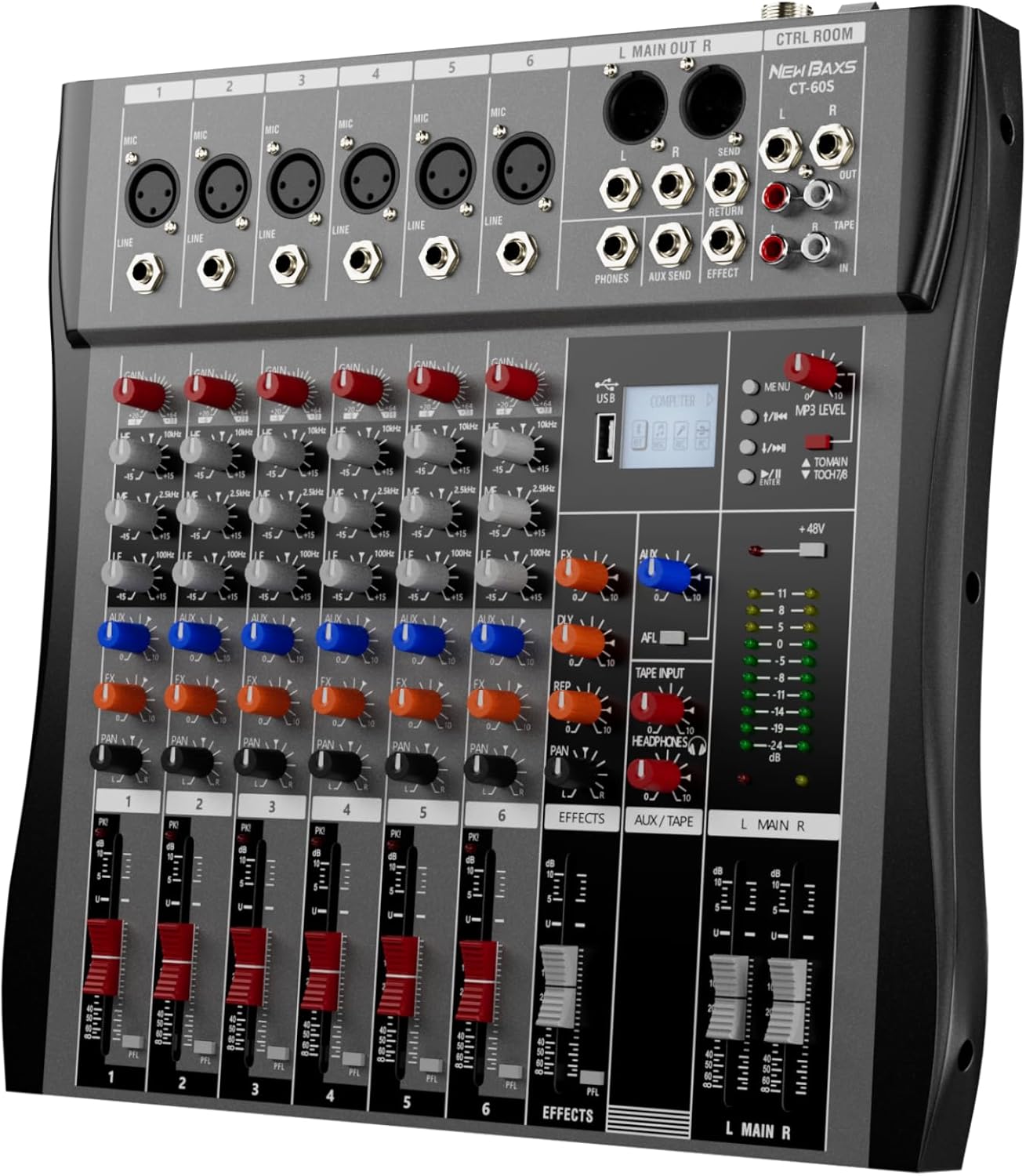 Professional DJ Audio Mixer - NEW BAXS 6 Channel DJ Bluetooth Controller Sound Mixer