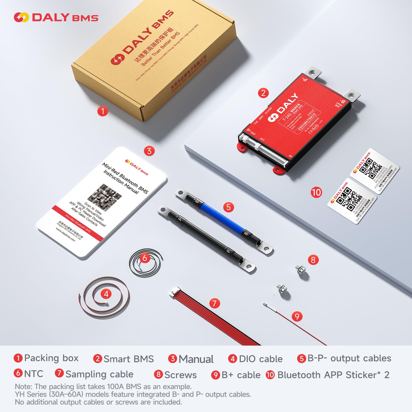 DALY BMS 24V–84V 30A – Integriertes Bluetooth, 7S–24S Li-Ion LiFePO4 LTO Smart Lithium Batteriemanagementsystem
