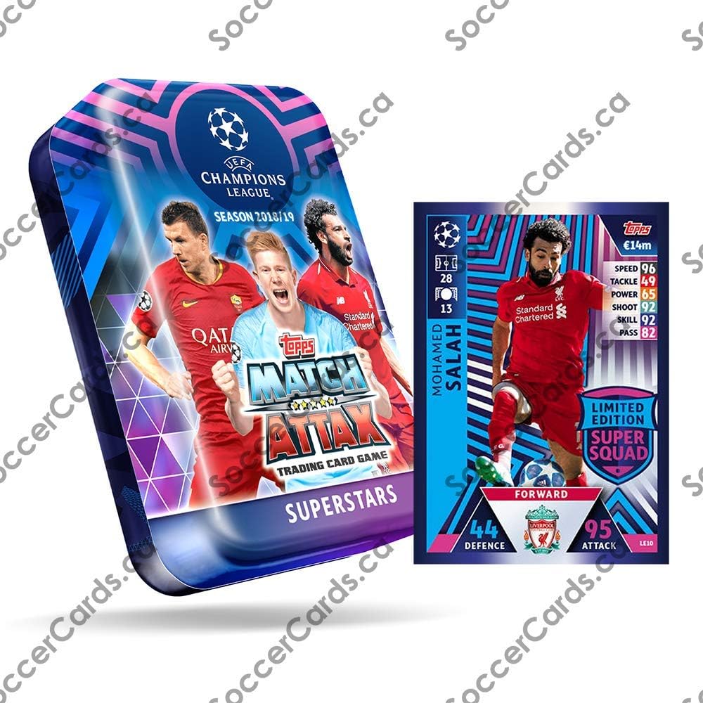 2018-19 Topps Match Attax Cards - Superstars Mega Tin (60 Cards, 15 Exclusive Cards + LE Gold Salah Card)