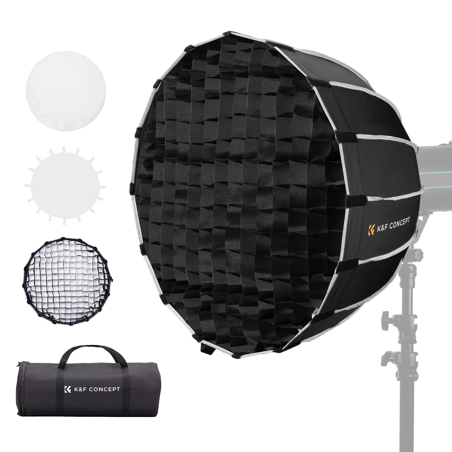 K&F CONCEPT Softbox parabolico da 90 cm, per studio, Quick Release Umbrella Octagon Softbox con griglia Honeycomb + diffusore morbido + custodia per il trasporto, Softbox Bowens Mount per lampade COB