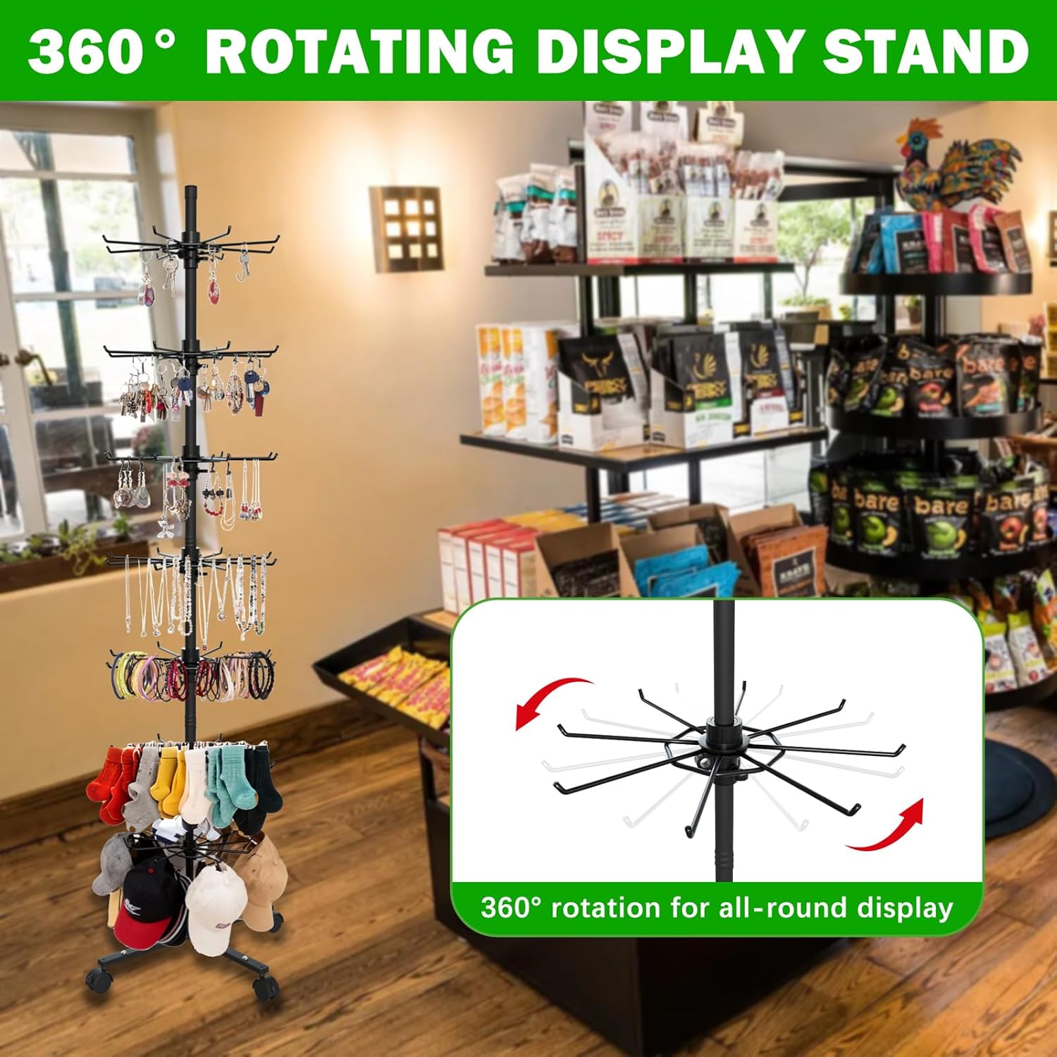 Retail Display Stand, 7 Tier Rotating Display Stand for Vendor Events Spinning Display Stands Rack for Craft Shows, Jewelry, Keychain, Earring, Ornament - Image 4