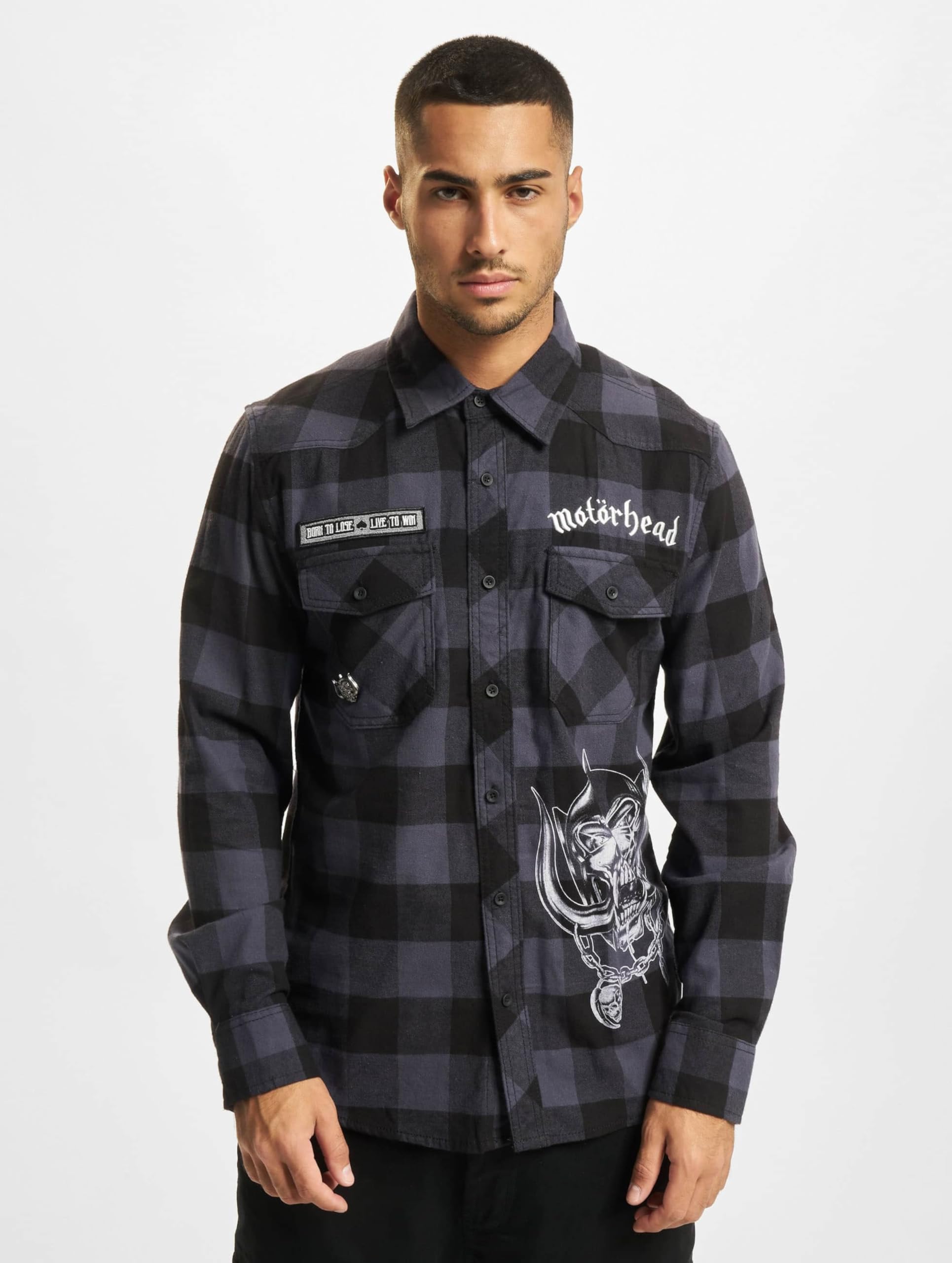 Motörhead Brandit Bastards - Checkshirt Hombre Manga Larga Negro/Gris 100% algodón Regular