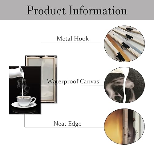 Miniatura 6 de Lienzo decorativo para pared de cocina, imagen en blanco y negro, decoración del hogar, póster de lienzo estético moderno para cafetería, bar,