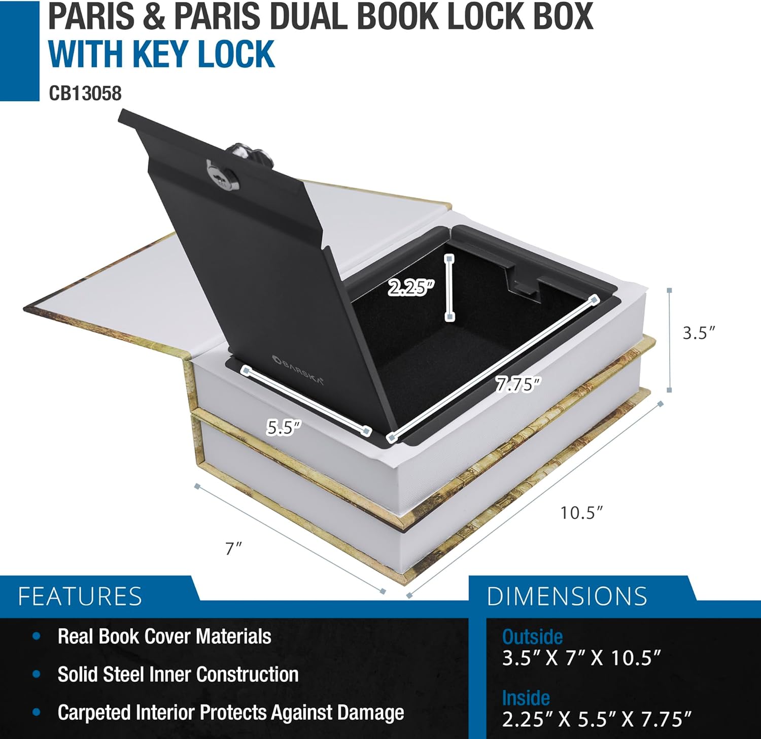 Barska Portable Diversion Dual Book Safe Concealed Lock Box for Secure and Discreet Hidden Storage of Valuables and Personal Items
