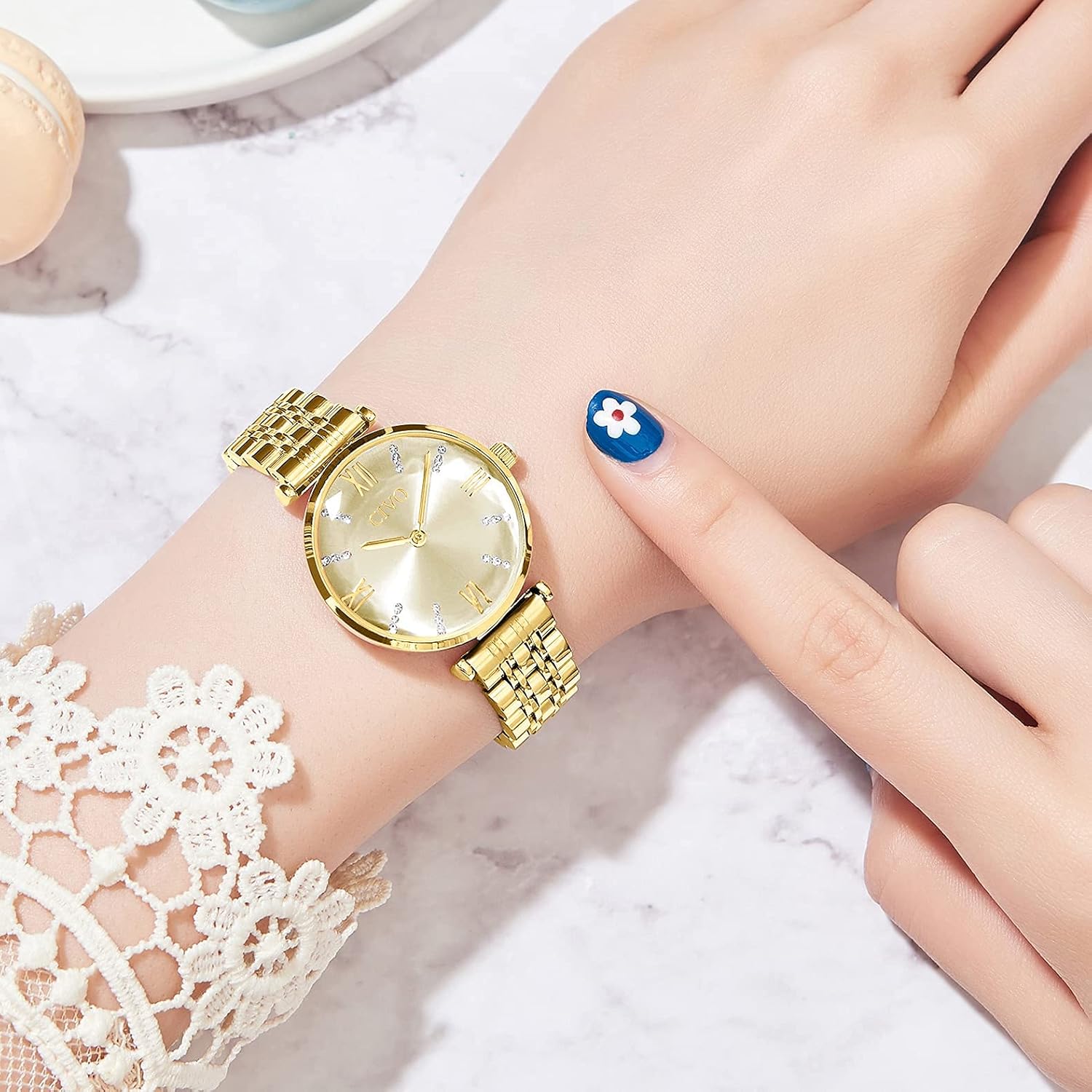 CIVO Womens Watch Stainless Steel Waterproof Analog Quartz Wrist Watch Fashion Elegant Designer Unique Two Hands with Diamond Time Scale Dial - Image 7