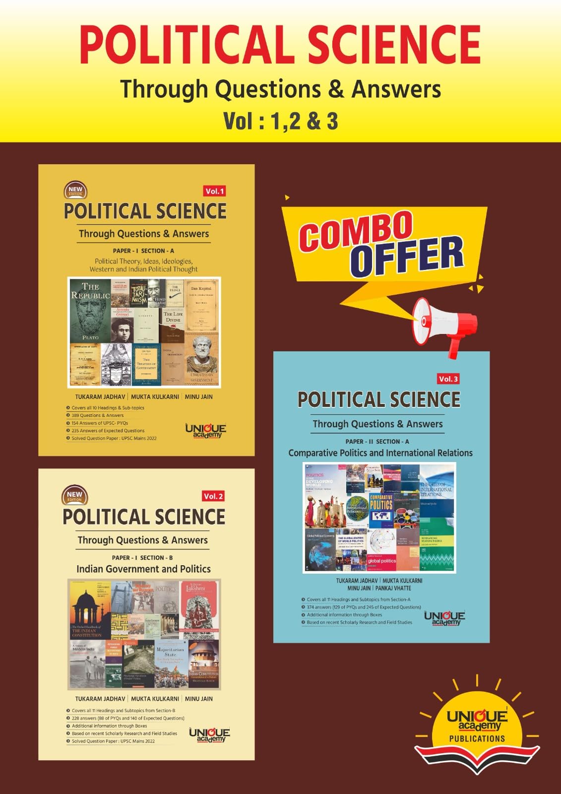 Combo Pack of Political Science Vol.1,2 & 3 Through Questions & Answers Paper 1 Section A & B Paper 2 Section A