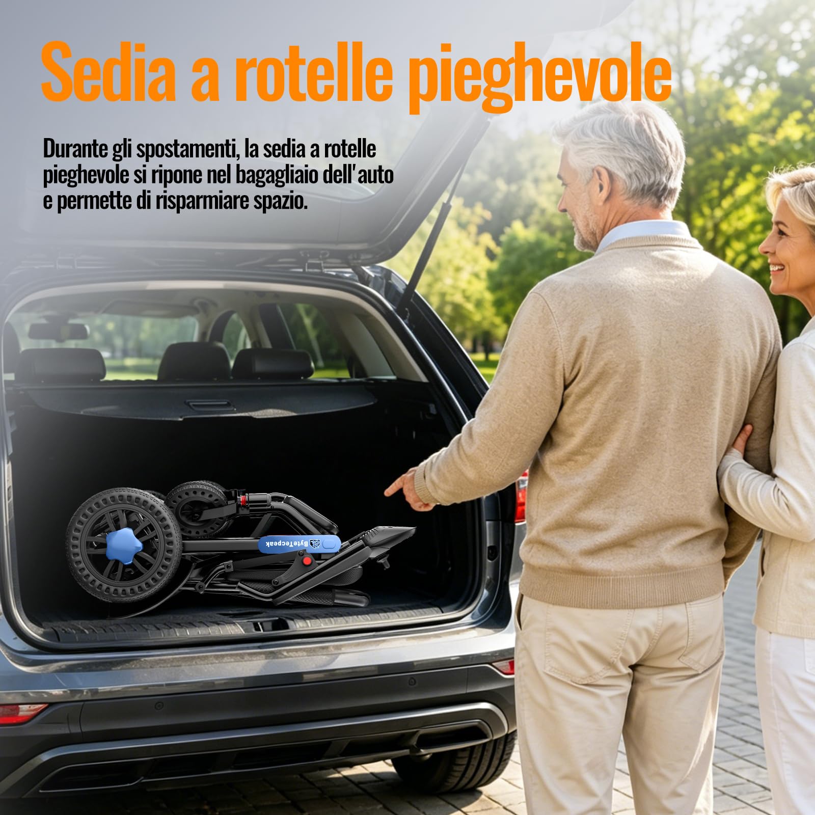 D24 Sedia a Rotelle Elettrica Pieghevole Alluminio per Anziani