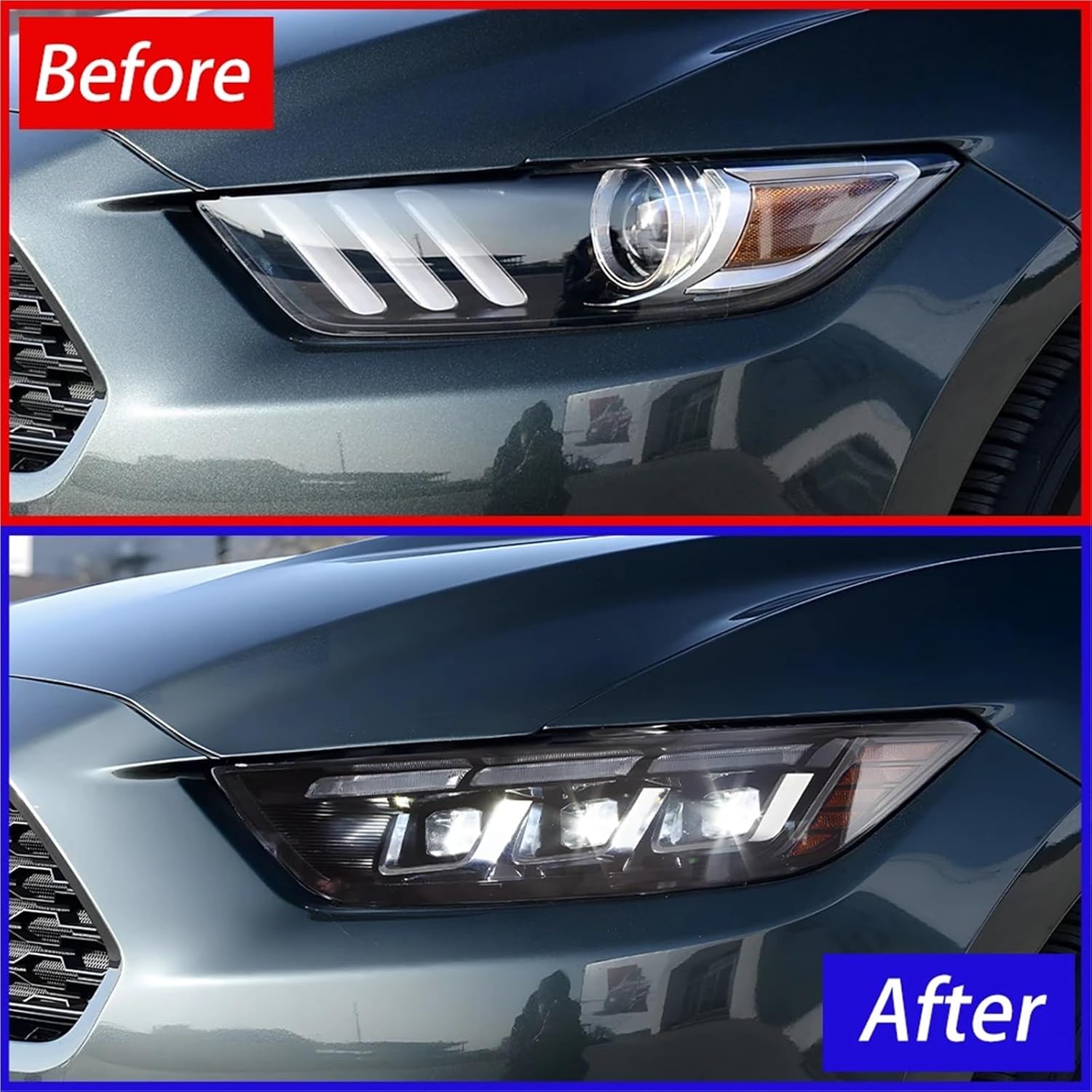 Compatible With Mustang 2015-2017 LED Auto Headlights Assembly 100W Dynamic Flashing 3 Projector Lens Front Lamps Accessories