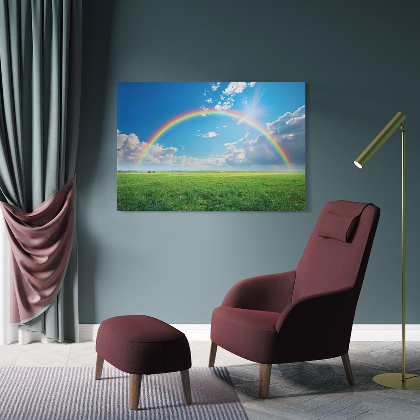 絵画 インテリア絵 額付 (白) 油絵 F4-080111 風景（草原青い空