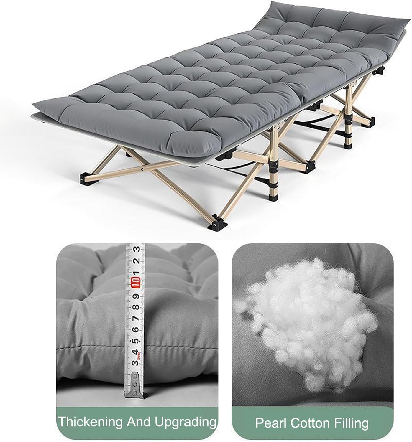 Comodo Lettino da Campeggio con materassino Lettino da Campeggio Pieghevole carico 440 libbre lettini per Adulti Poltrona Letto Pieghevole Portatile