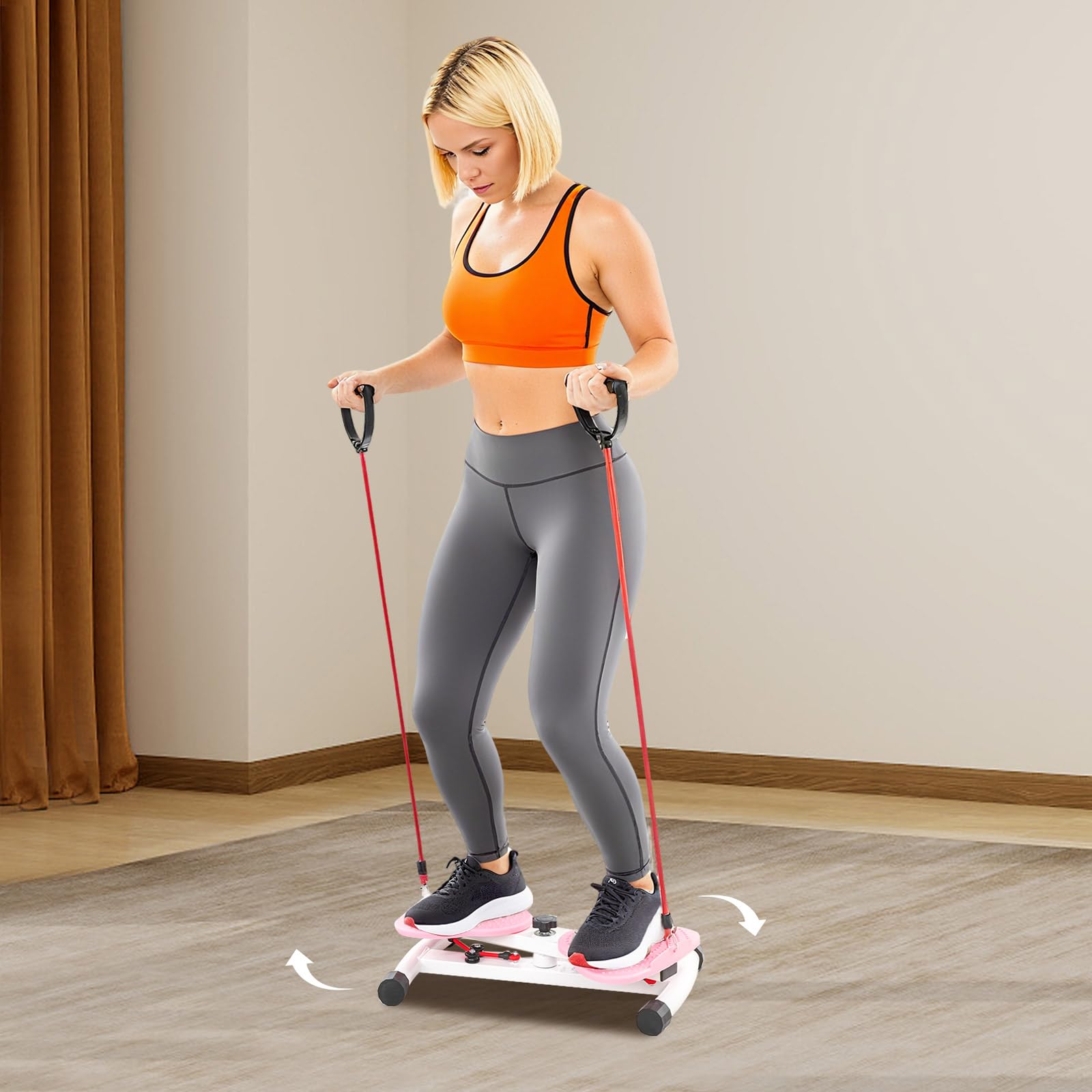 Taille Drehbrett mit Widerstandsbändern, Rutschfestes Twister Board mit 0–75° Drehung, Balance Trainer für Zuhause, Ganzkörpertraining, Core Workout & Gewichtsreduktion, 100kg Belastbarkeit