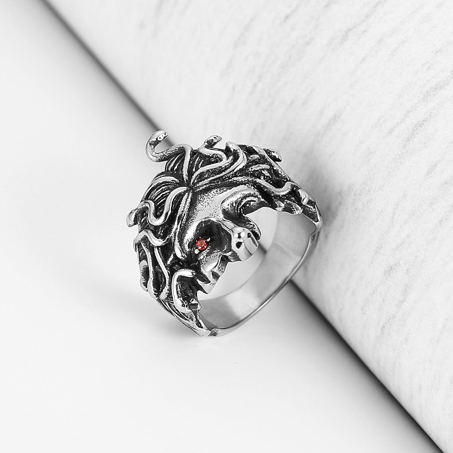 HZMAN Medusa Ring for Men Women Stainless Steel Gothic Punk Gorgon Ring Retro Greek Mythology Medusa Snake Ring Jewelry Gift - Image 4
