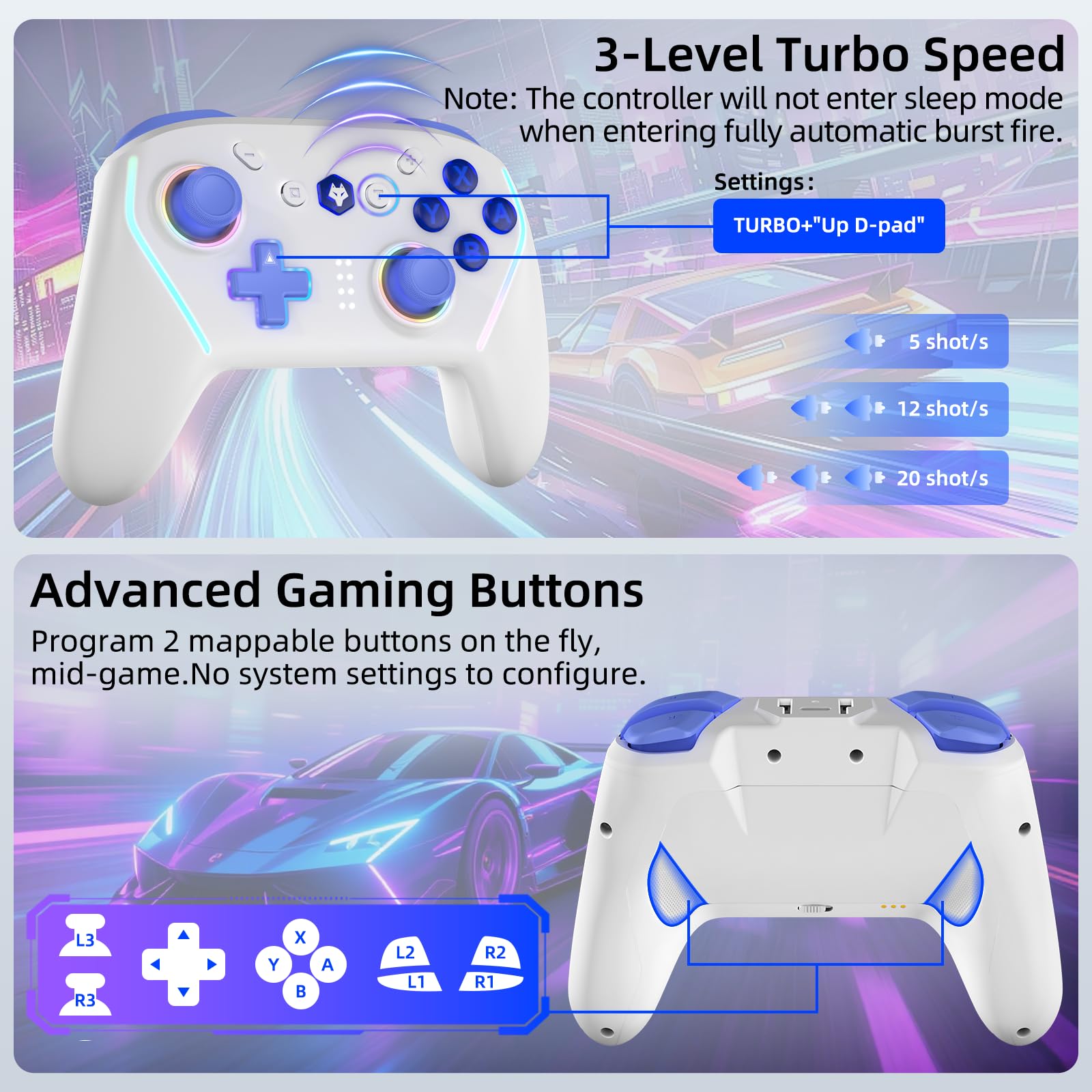 NBCP W2 Wireless Controller and Charging Dock Bundle for Nintendo Switch 2,5-in-1 Magnetic Fast Charger Station with 18 Game Card Storage,RGB Light,Customizable Turbo & Macro Gaming Remote — view 6