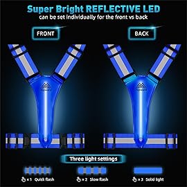 Topward LED Reflective Vest Safety Gear, Light Up Vest for Night Walking Cycling, High Visibility Running Vest with Reflective Strips, USB Rechargeable with Adjustable Waist/Shoulder