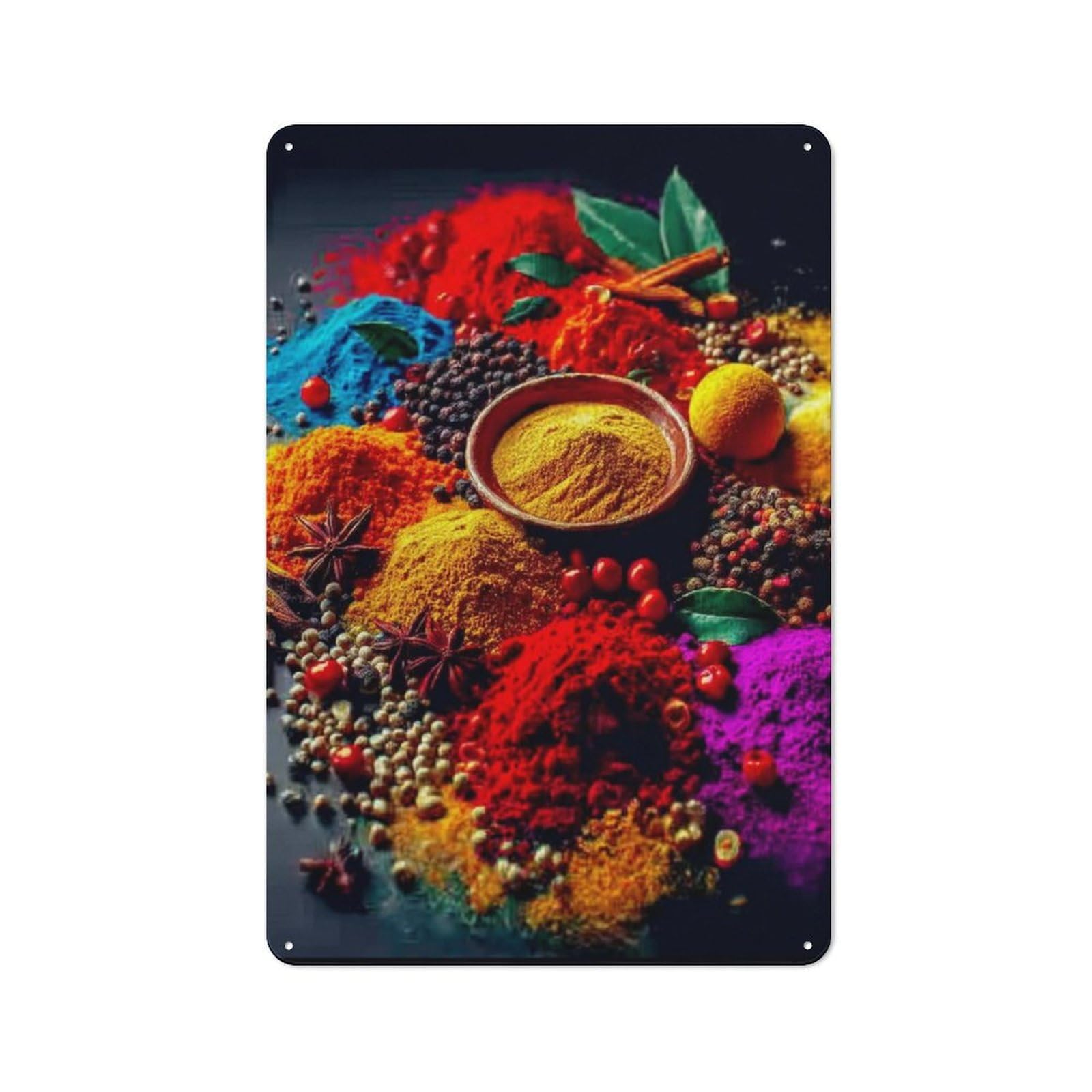 Junmoney Colorful Spices And Herbs Composition 30X20cm Retro Tin Sign With For Home Office Or Studio, For Home Interiors, Feature Walls And Decorative Displays