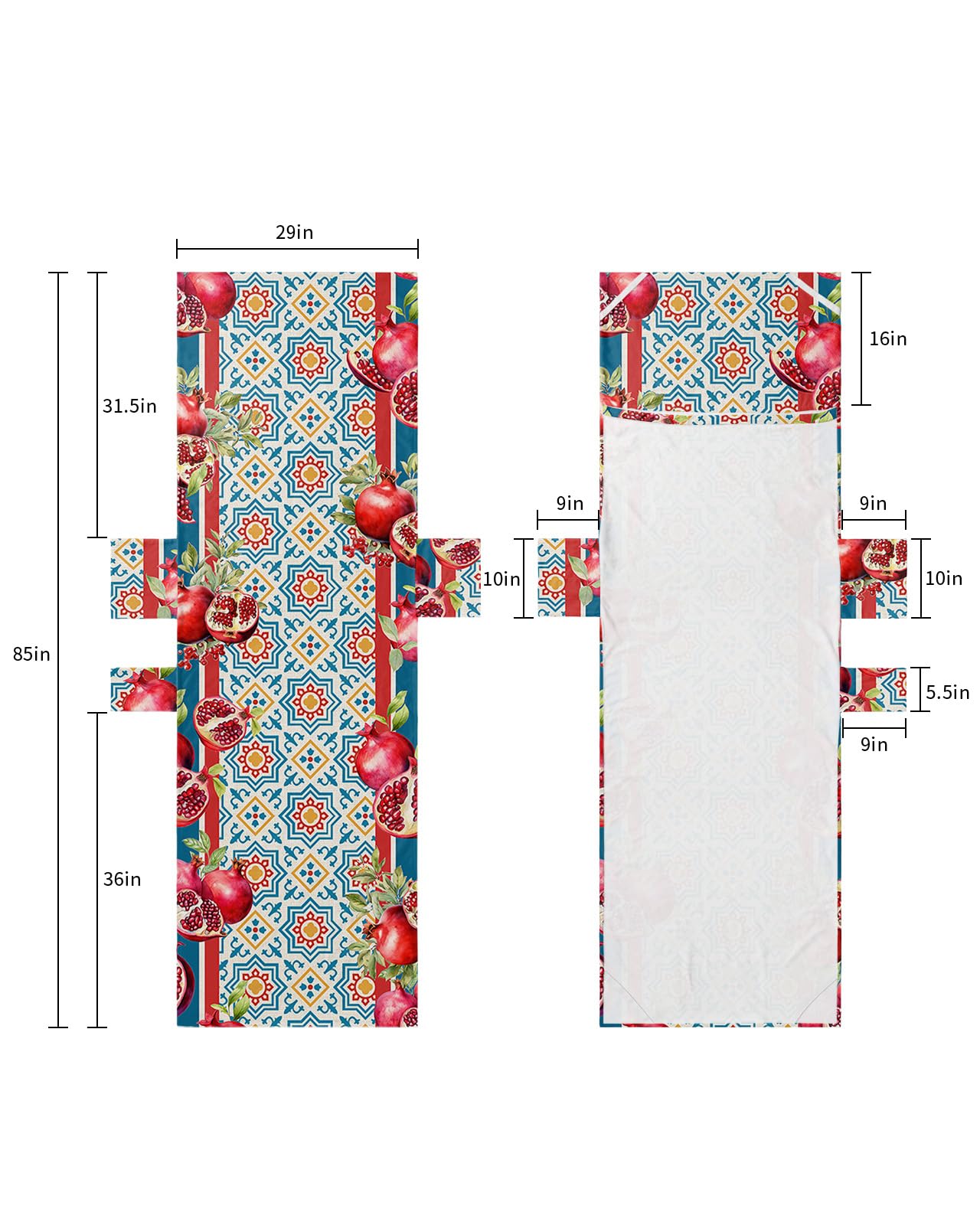 Pomegranate Beach Lounge Chair Towel Cover, Soft Chaise Lounge Towel with Side Pockets Patio Pool Chairs Cover for Beach/Pool Sunbathing 29x85 Red Fruits Blue Yellow Red Geometric Rustic