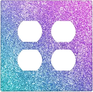 Decorative Outlet Covers Gillter Purple Pink Blue Gradient Sparkle 2 Gang Outlet Cover Wall Plate Double Duplex Light Switch Cover Plate Switch Plate Covers for Bedroom Home Decor