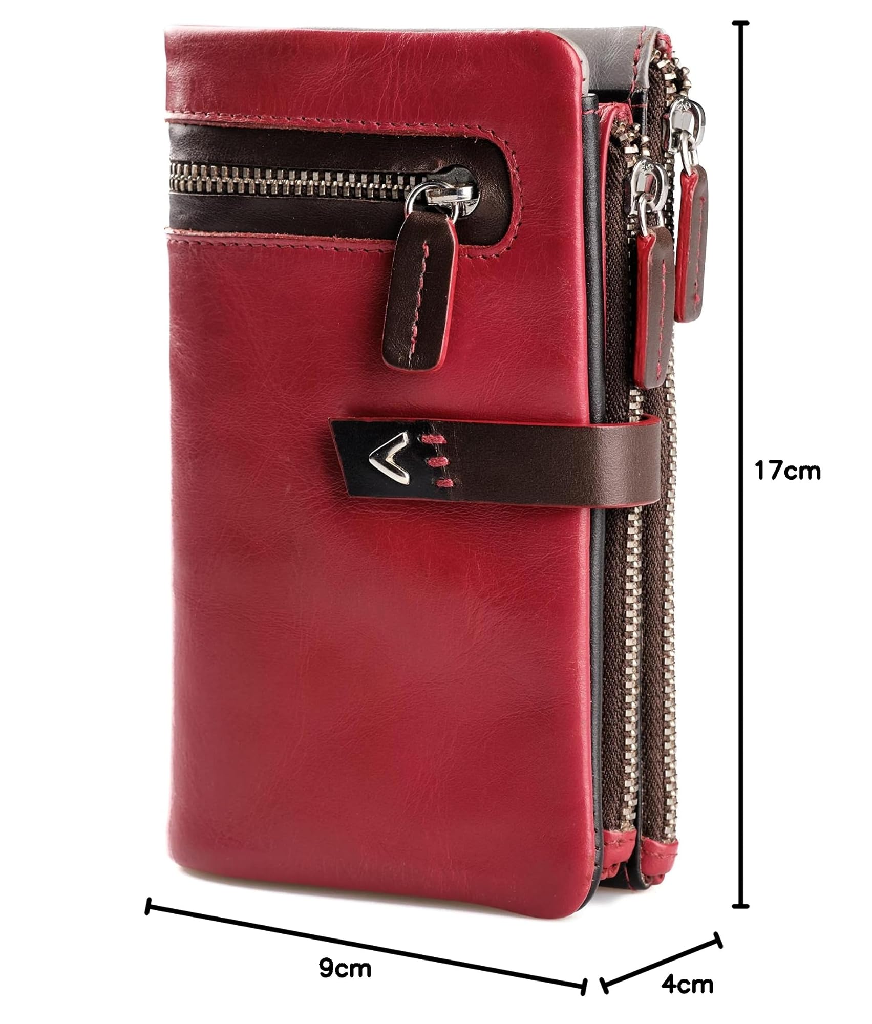 Portafoglio Donna Pelle Vera - Portamonete RFID Fatto a mano - Porta Tessere Firmato Rosso - Regalo Perfetto.