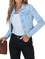 luvamia 2026 Women's Cropped Denim Jean Jacket - Lightweight Stretchy Shacket with Pockets, Fashion Fit
