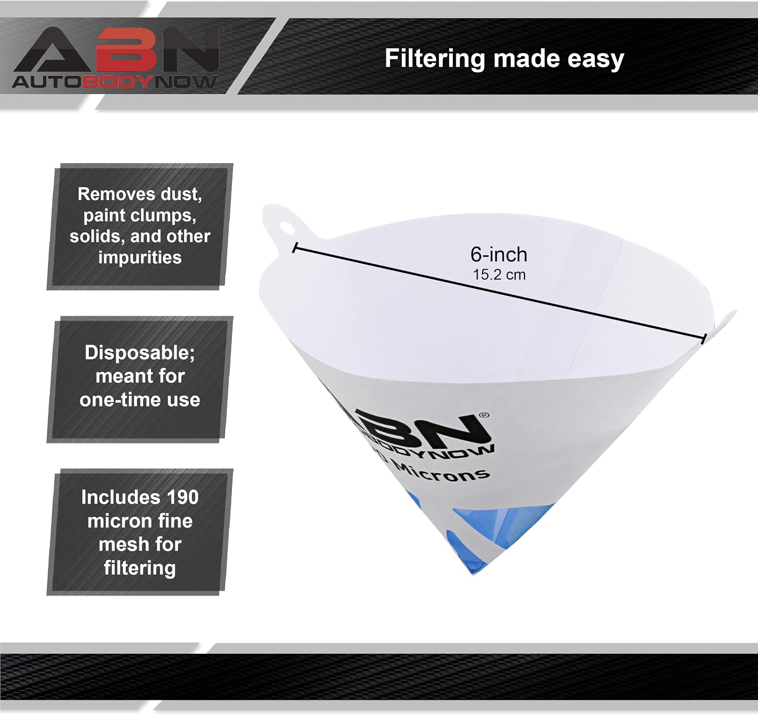 ABN Paint Strainer Mesh Funnel, 190 Micron 250ct - Disposable Filters Cone Blue Mesh Strainers, Oil Funnel for Mechanics