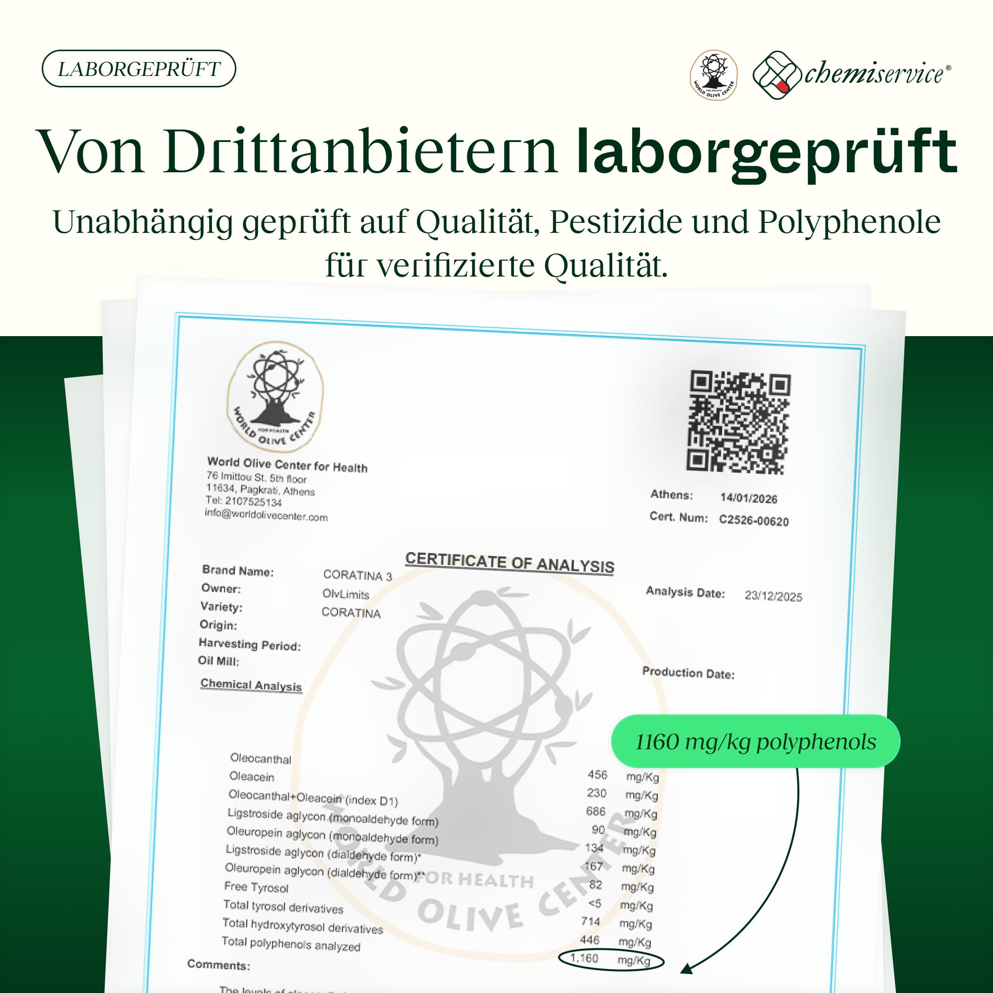 Olv Limits – Green Machine Hochphenolisches Olivenöl, 500 ml | Olivenöl für Gesundheit & Langlebigkeit–1160 mg/kg Polyphenole–Laborgeprüft&Verifiziert–Italienisches Natives Olivenöl Extra