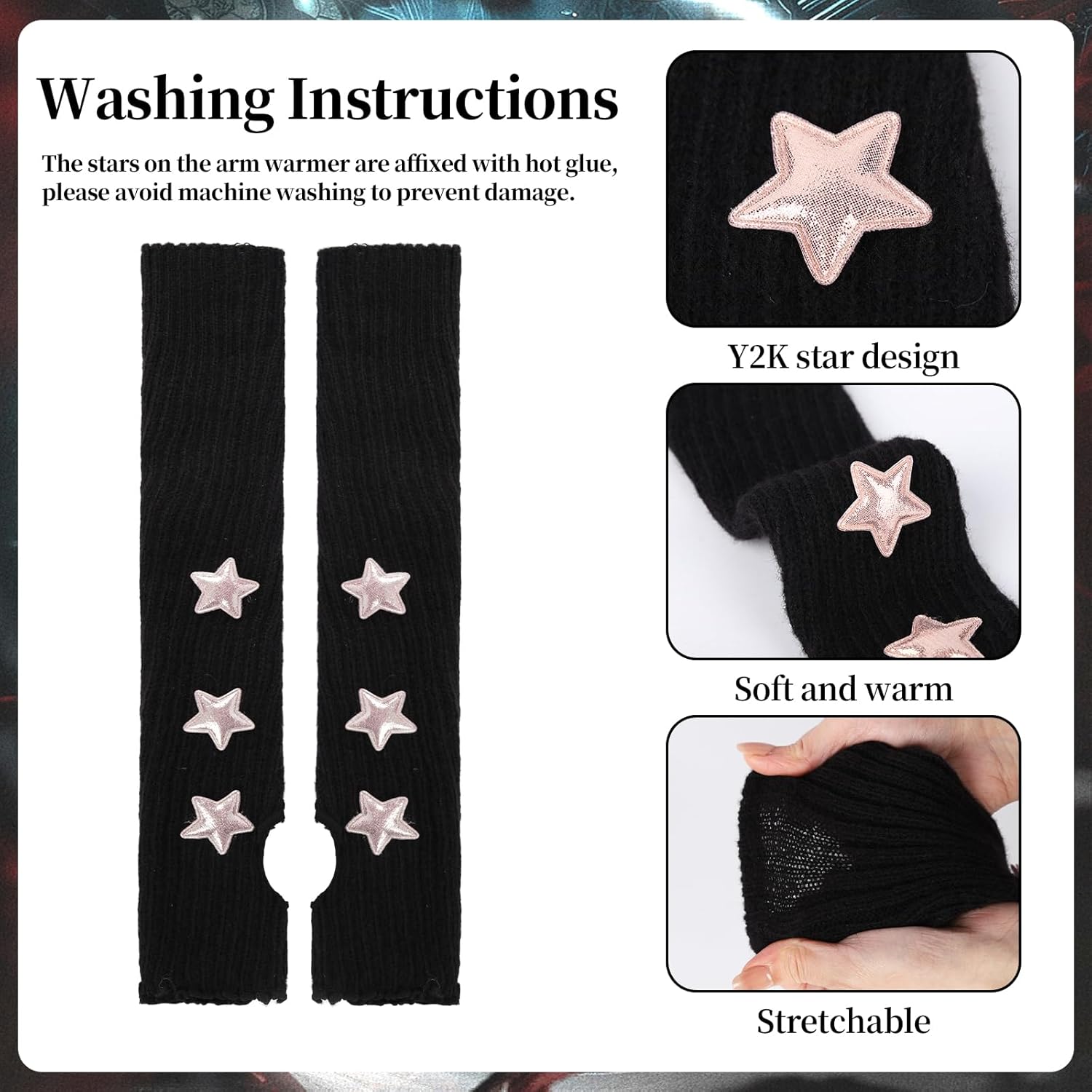 Star Arm Warmers Print Two Side Wear Leg Warmers Set Y2k Girls Japanese Kawaii Harajuku Accessory - Image 3