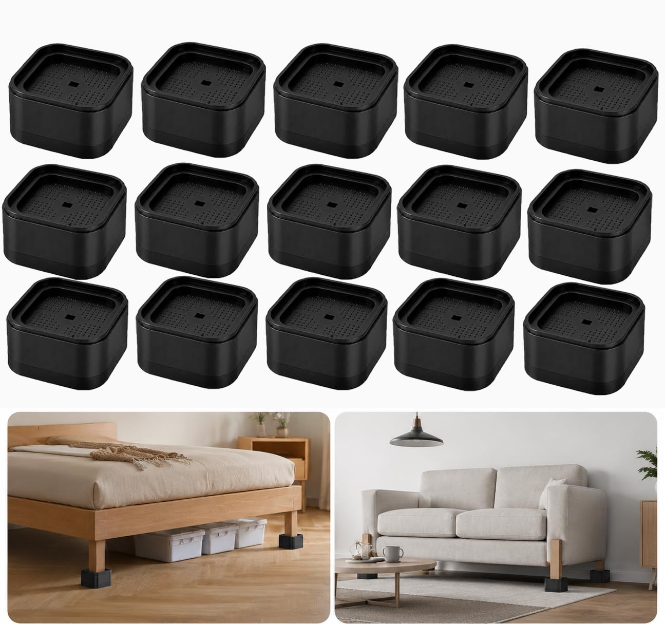16Pcs Adjustable Furniture Risers with Non-slip Bottom, Stackable Table Leg Extenders Bed Lifter 3.5cm Height Bed Raising Blocks Fits Legs up to 5cm, Table Lifter for Desk Chair Sofa Legs (16Pcs)