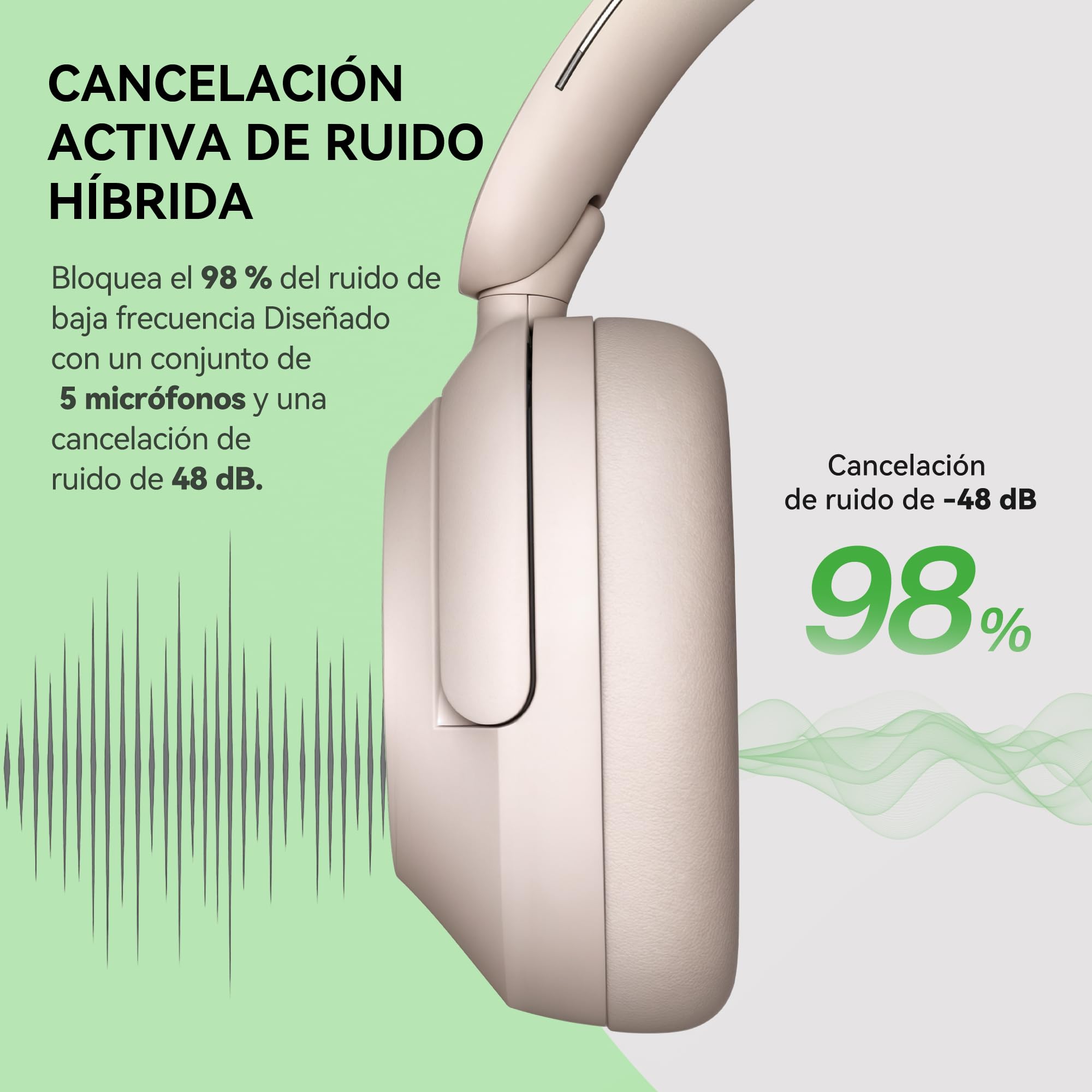 OneOdio Focus A6 Auriculares Híbridos con Cancelación Activa de Ruido, 75H | audio Hi-Res LDAC, bluetooth 6.0, app control, doble micrófono, cascos inalambricos diadema para viajes/oficina