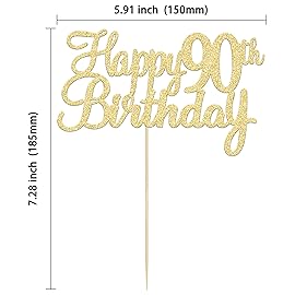 Gyufise 1Pc Happy 90th Birthday Cake Topper Glitter 90th Birthday Cake Pick Cheers to 90 Years Old Ninety Fabulous Cake Decorations for 90th Birthday Theme Party Supplies Gold