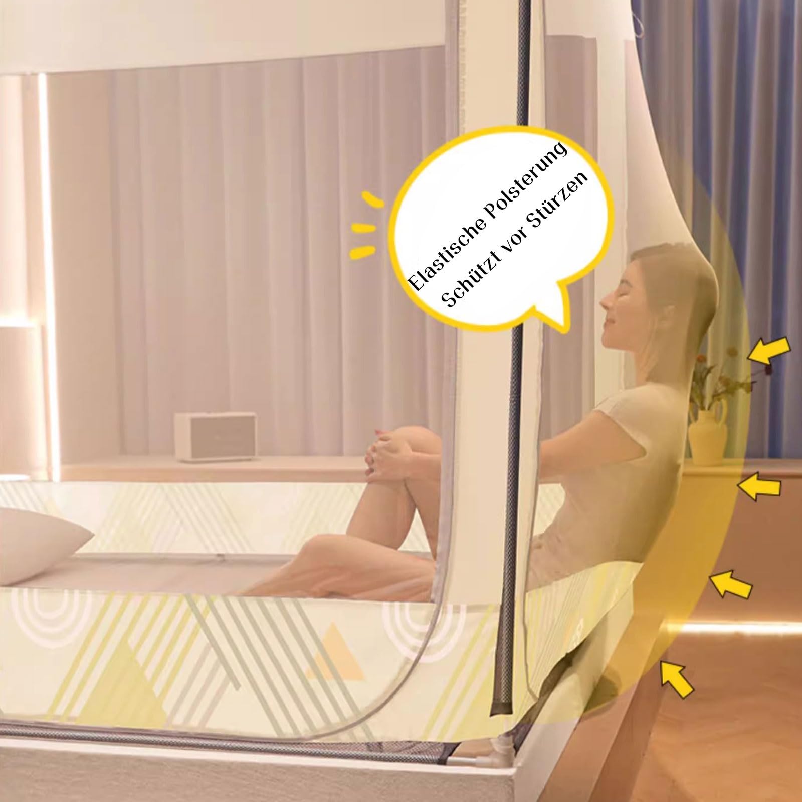 Rechteckiges Mückennetz Bett Polyester Feinmaschiges und Metall Ständer Einfache Installation Moskitonetz Doppelbett Einzelbett 360° Rundumsicht Fliegennetz Mosquitonetz Tragbares Moskitonetze